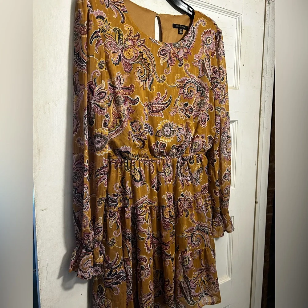 NWOT CITY STUDIO Floral Paisley Dress W/ Belle Long Sleeves Elastic Waist - Picture 5 of 15